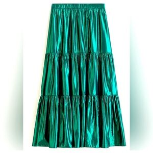 J.Crew Metallic Green Tiered Skirt